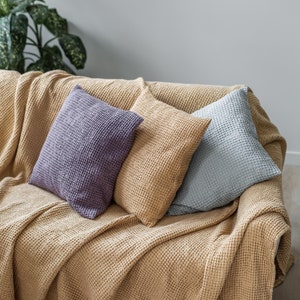 Waffle linen pillowcase. Linen pillow cover. Purple linen pillowcase. Linen pillowcase image 1