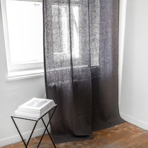 Linen Tie Top Curtain Charcoal Bohemian Curtains image 1