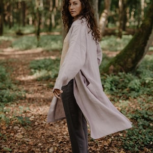 VILNIUS mid-length linen coat. Linen cardigan jacket. Oversized linen jacket