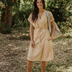 OLIVIA linen wrap dress. Linen dress with pockets