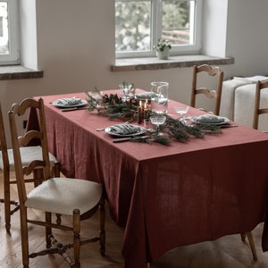 Terracotta linen tablecloth. Large tablecloth, custom linen tablecloth image 2