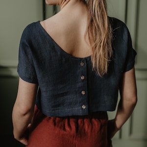 Linen crop top LISA. Sleeveless linen top