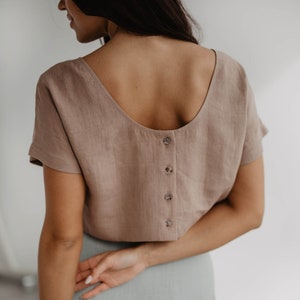 Linnen croptop LISA. Beige linnen topje