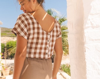 Linen crop top LISA. Beige linen top