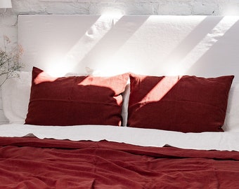 Linen pillowcase in Terracotta Organic Vegan Linen Ceramic Clay Pillow Cover Super Soft Cushion Cover Standard Queen King Sizes