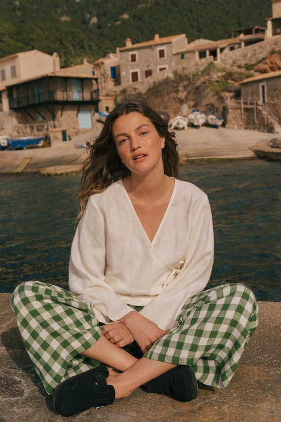 Linen wrap top ADELE. Linen top for women.