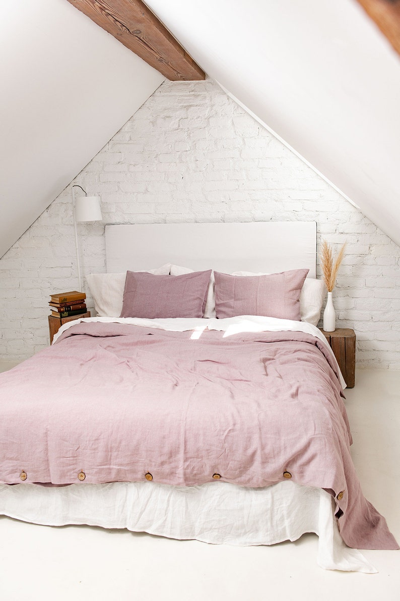 Linen bedding set in Dusty Rose. Boho linen duvet cover set. Linen bedding in Pink image 3