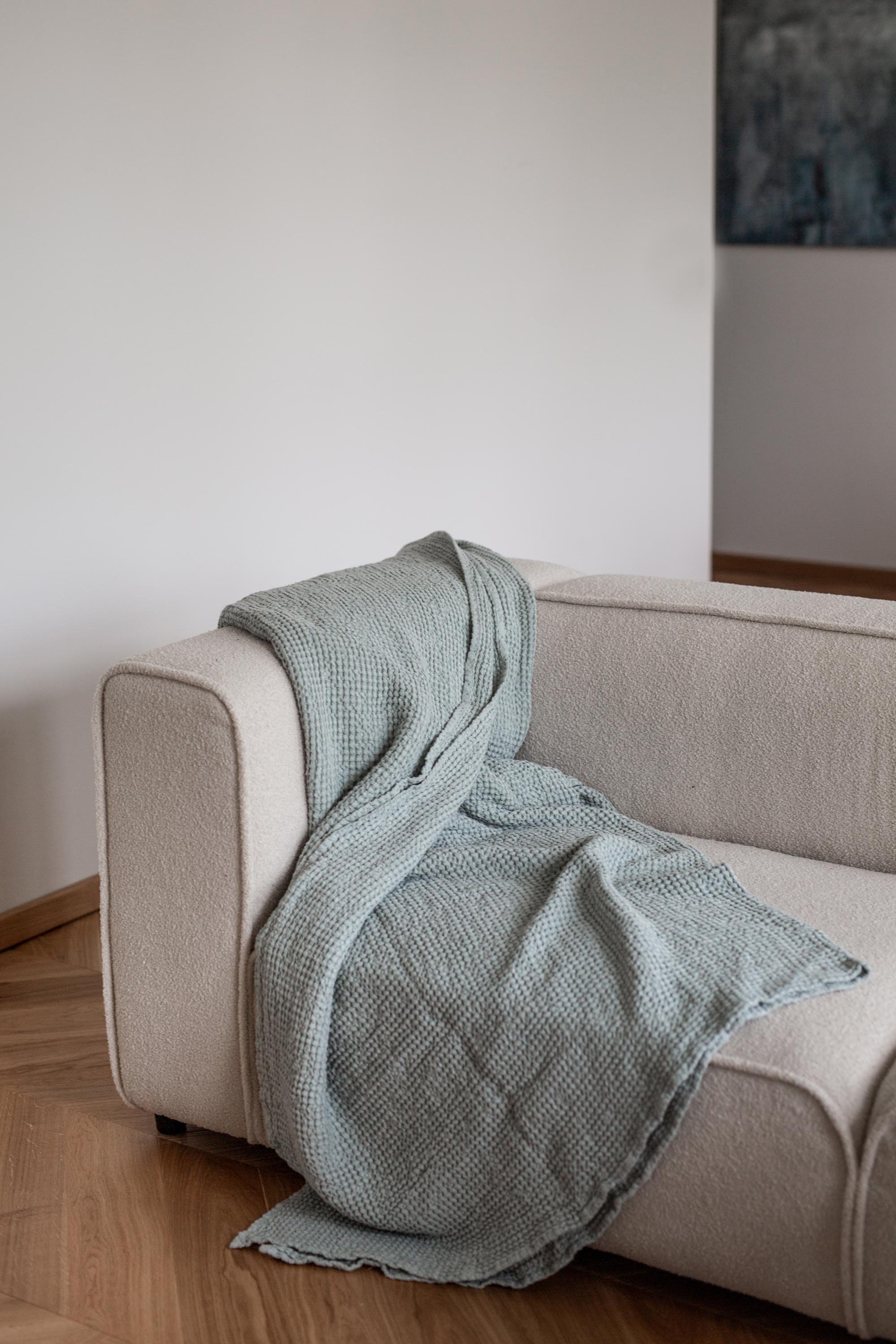 Linen Waffle Blanket in Sage Green. Sofa Cover in Green. Linen Etsy