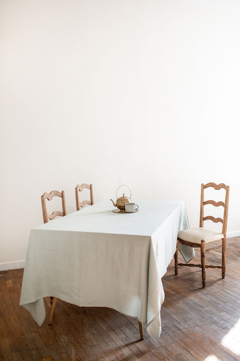 Sage Green linen tablecloth. Linen dinning tablecloth image 1