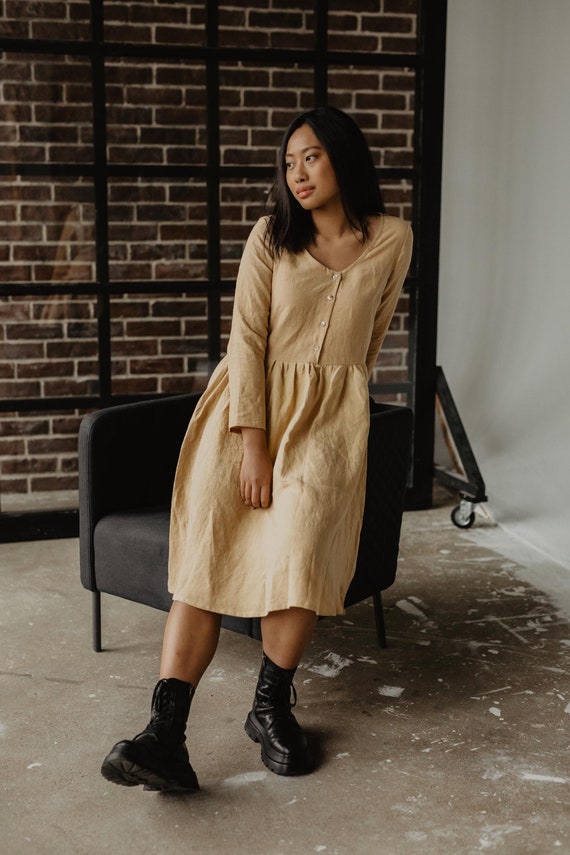 Mid length linen dresses hotsell