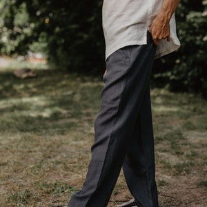 Men's linen pants ADONIS. Linen pants for men. Linen trousers for men in charcoal image 3