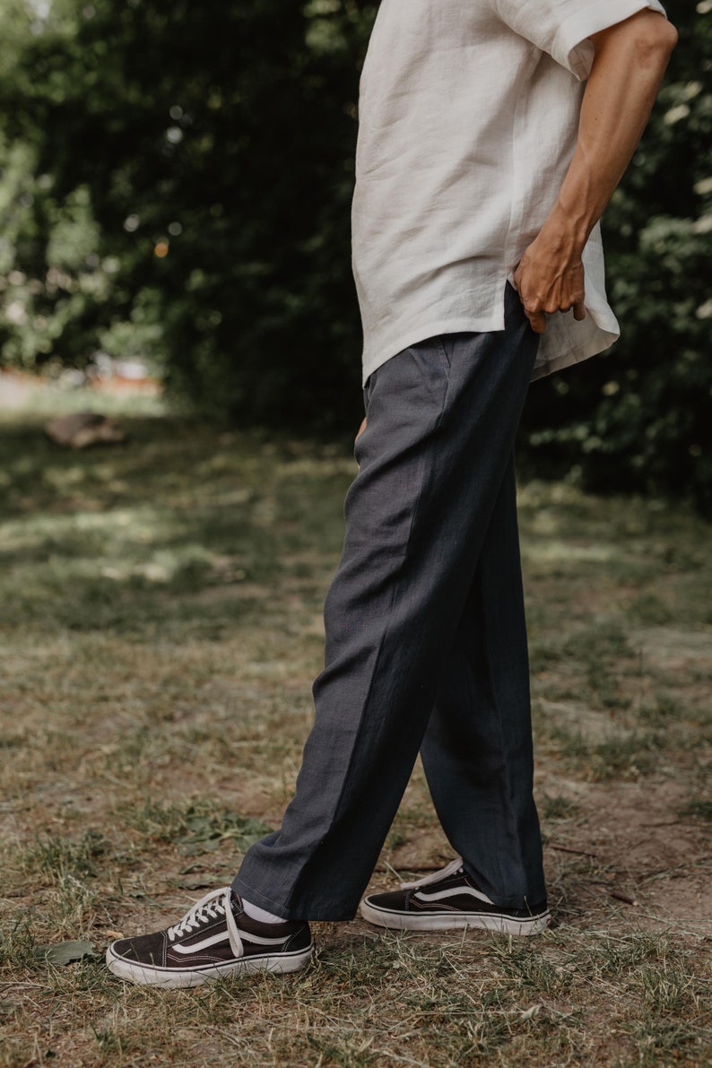 Men's linen pants ADONIS. Linen pants for men. Linen trousers for men in charcoal image 3