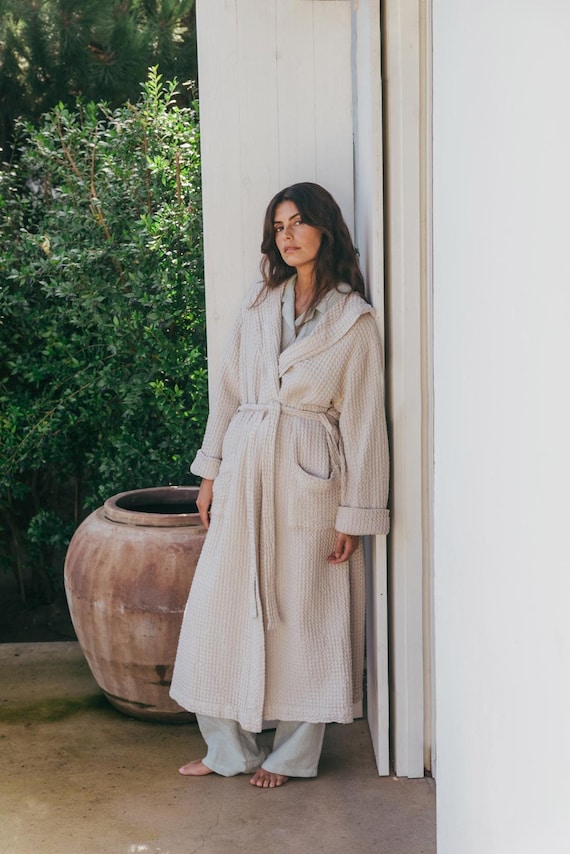 waffle ladies dressing gown Linen Robe With Hood for Women, Soft Cotton Blend Bathrobe, Belted Loungewear Gift for Wife, Girlfriend, Spa Lover, SNUGGLE Category_Sale /Sale Dresses