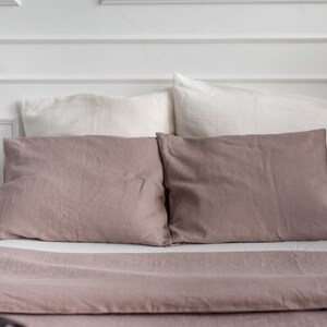 Beige linen bedding set. Queen duvet cover set. Linen duvet cover in Rosy Brown image 4