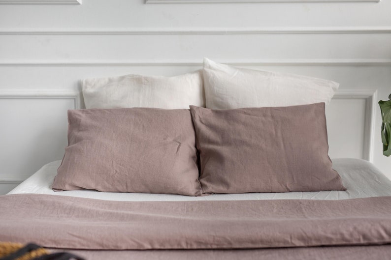 Set biancheria da letto in lino beige. Set copripiumino Queen. Copripiumino in lino in marrone rosato immagine 4