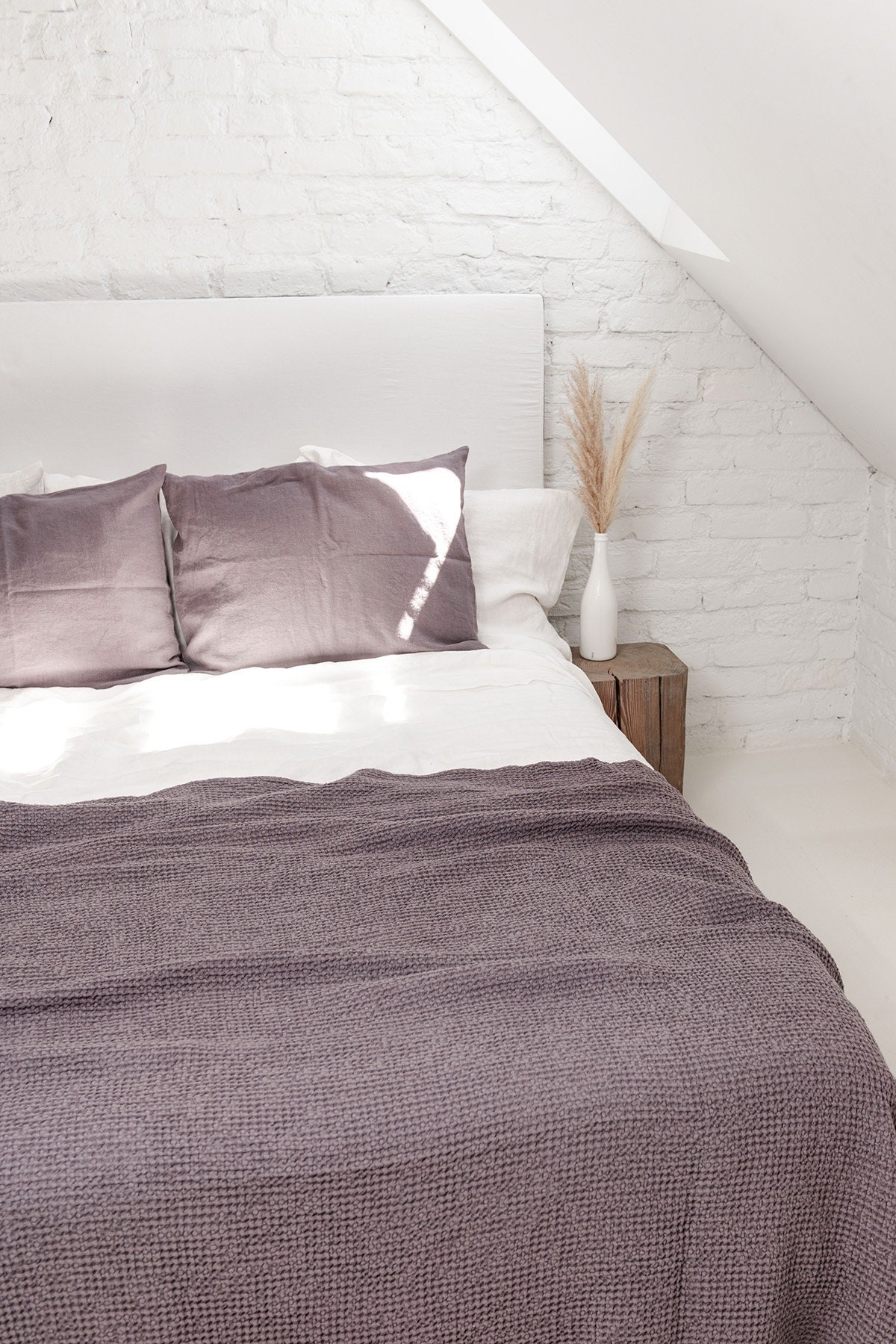 Lilac Waffle Bed Spread. Linen Waffle Bed Throw in Lavender. Etsy