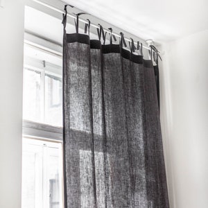 Linen Tie Top Curtain Charcoal Bohemian Curtains image 5