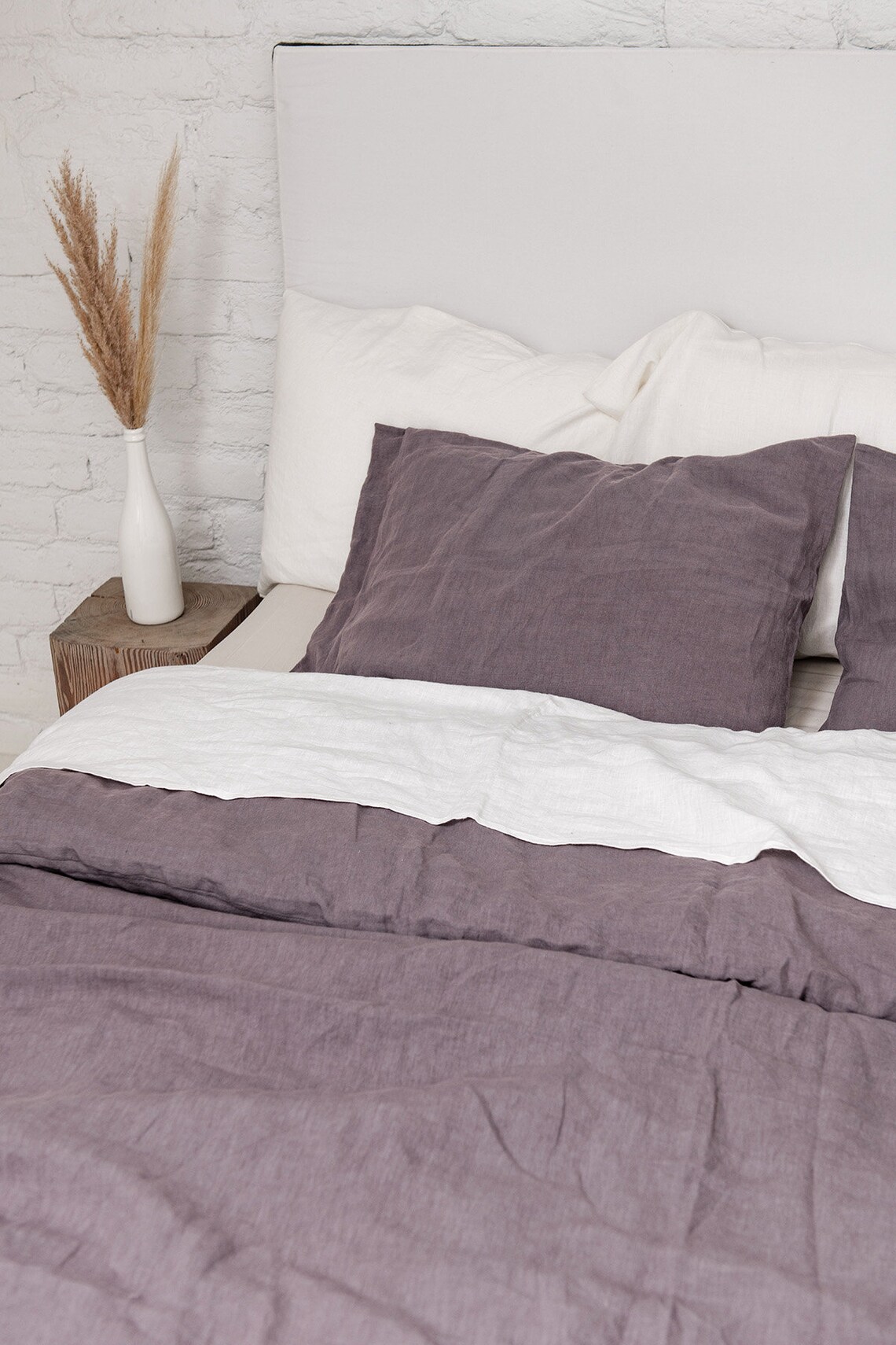 Linen Dusty Lavender Duvet Cover Purple Linen Bedding Button Etsy