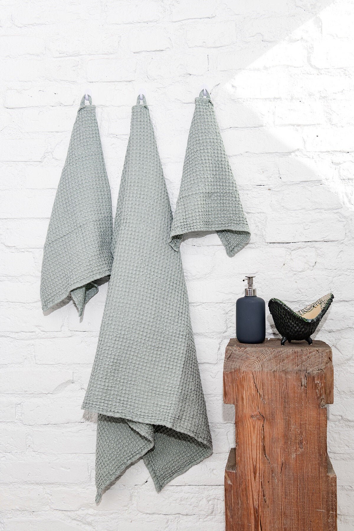 Sage Green Towel Collection Set Linen Cotton Blend Waffle | Etsy