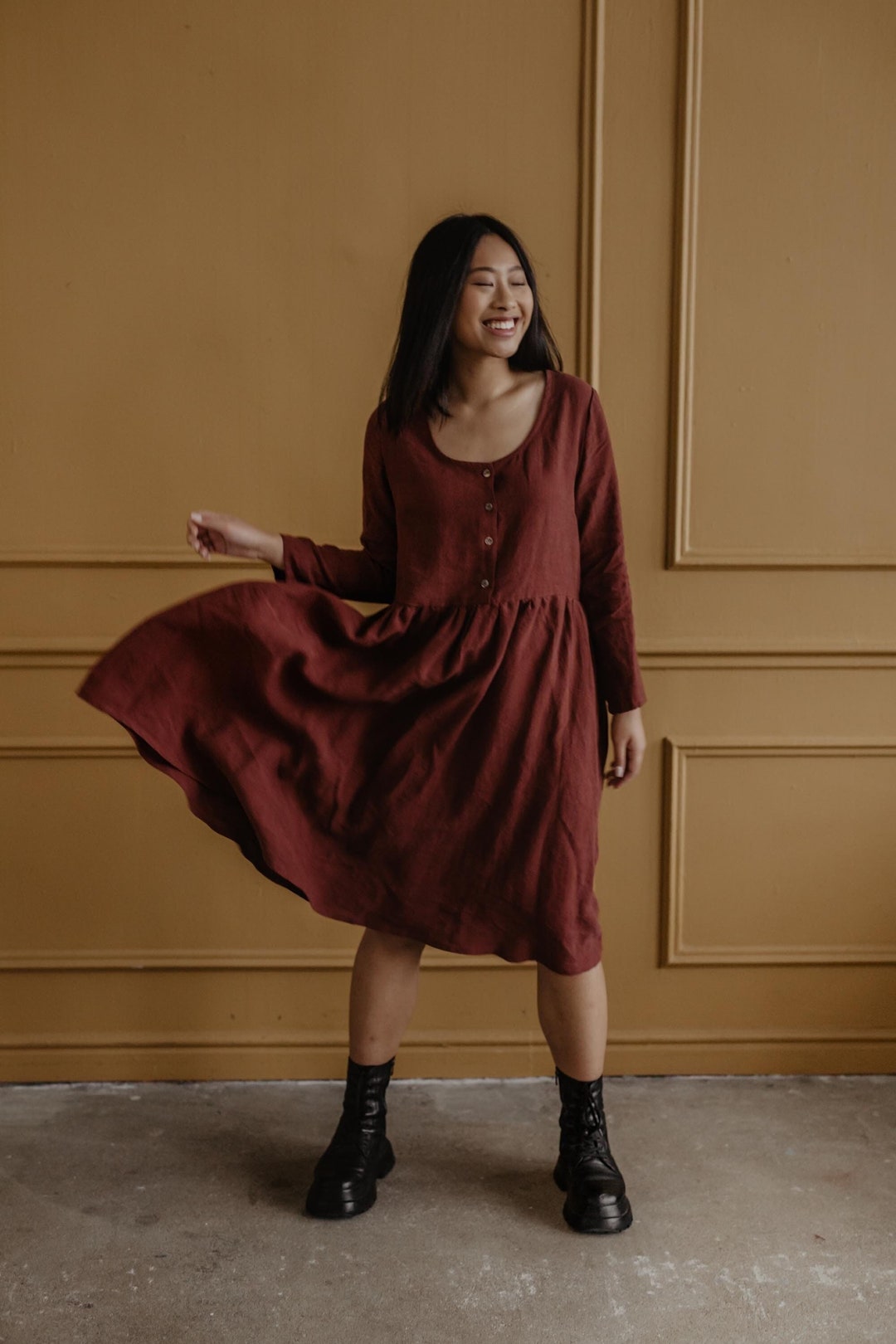 Linen Mid Calf Length Dress