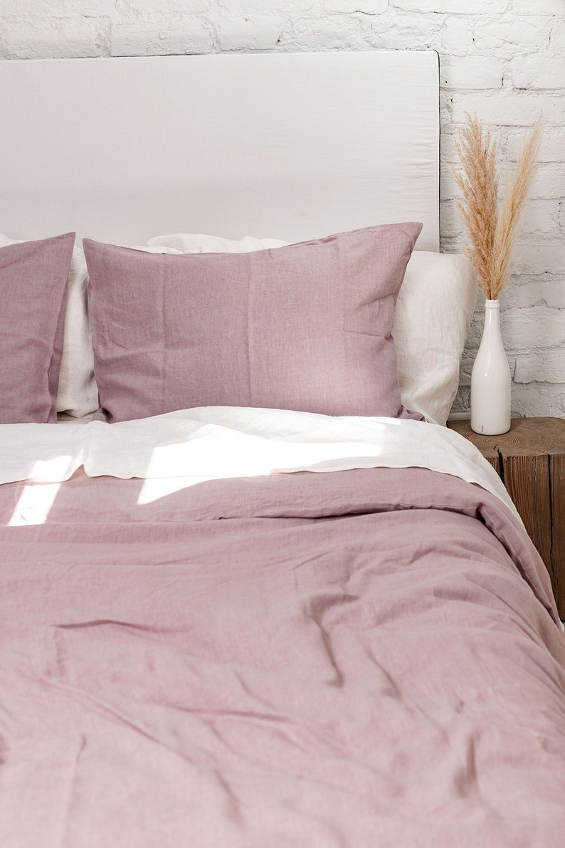 Linen bedding set in Dusty Rose. Boho linen duvet cover set. Linen bedding in Pink image 2