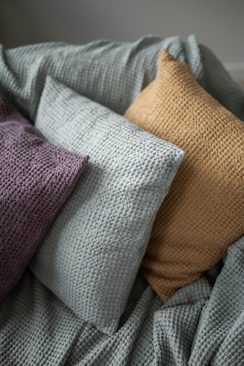 Waffle linen pillowcase. Linen pillow cover. Purple linen pillowcase. Linen pillowcase image 3