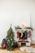 Linen Christmas stockings. Zero-waste. Farmhouse decorations. Christmas gift product logo