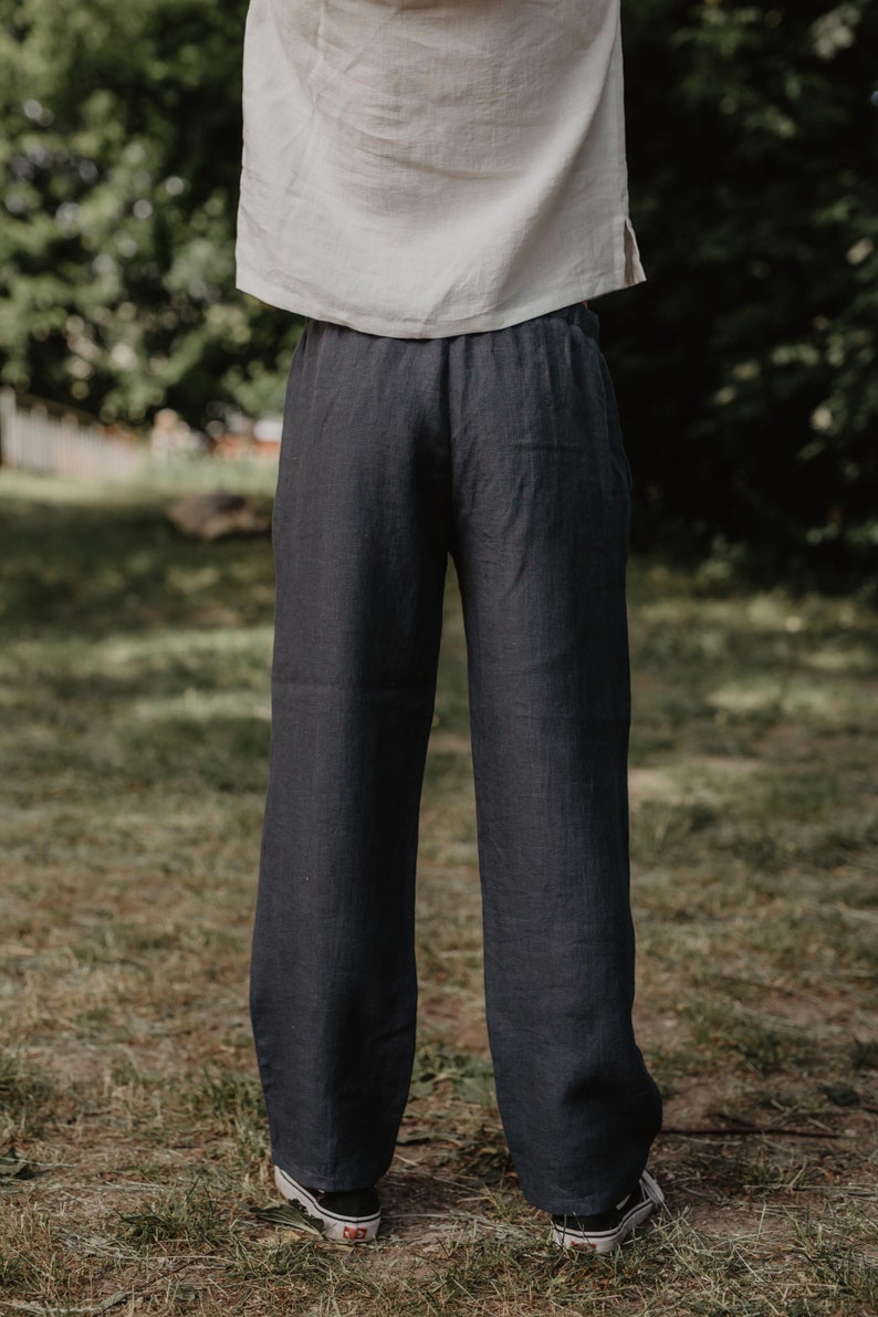 Men's linen pants ADONIS. Linen pants for men. Linen trousers for men in charcoal image 6