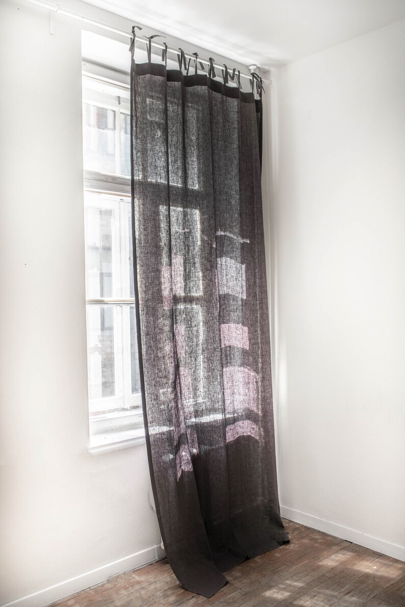 Linen Tie Top Curtain Charcoal Bohemian Curtains Charcoal