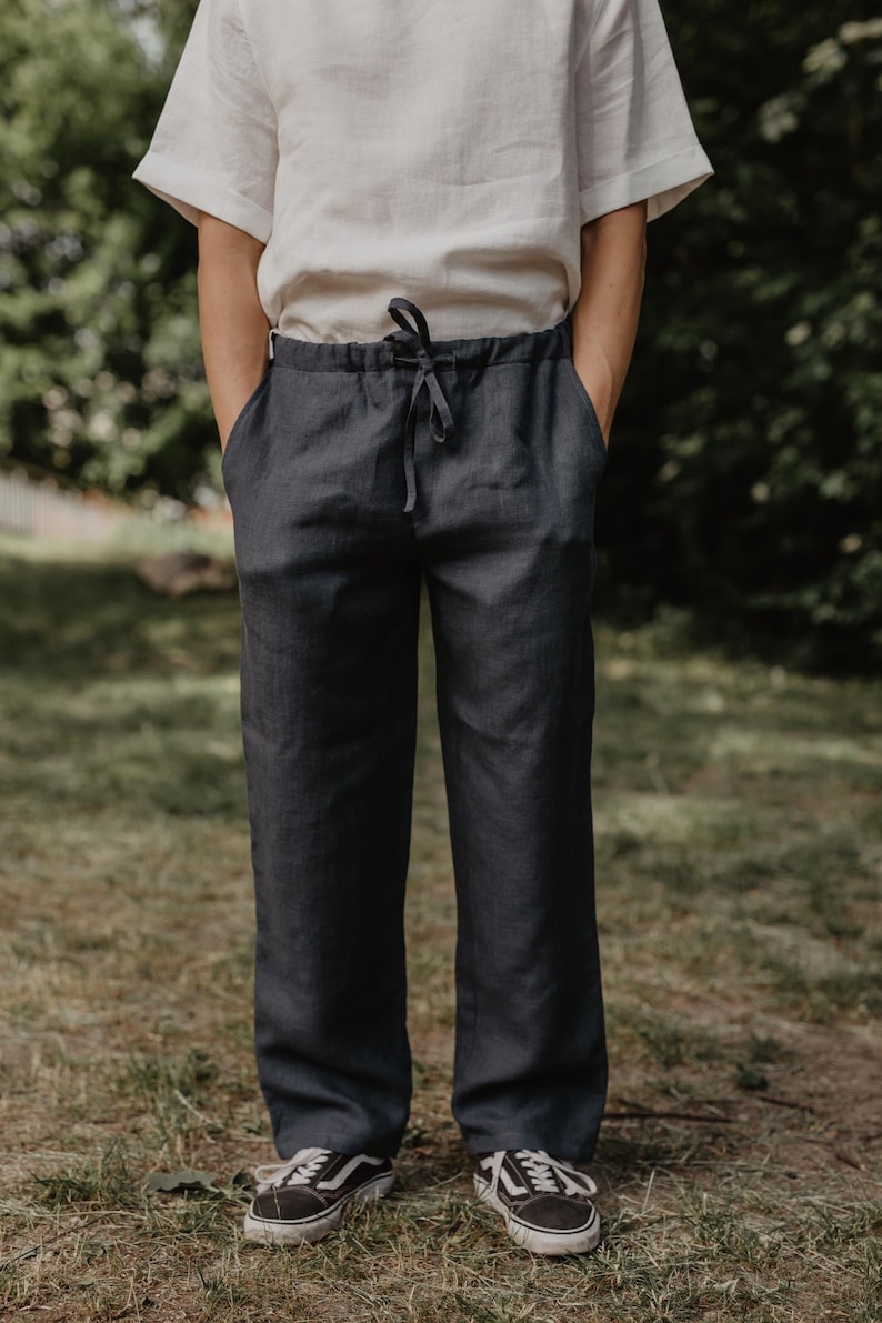 Men's linen pants ADONIS. Linen pants for men. Linen trousers for men in charcoal image 1