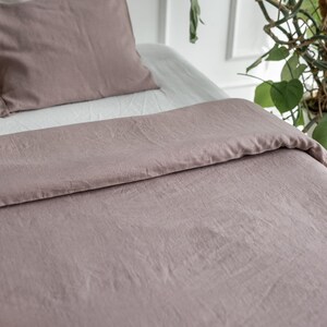 Beige linen bedding set. Queen duvet cover set. Linen duvet cover in Rosy Brown image 6