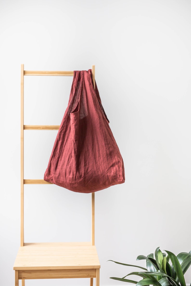 Linen tote bag. Linen shopping bag. Zero waste linen bag Terracotta