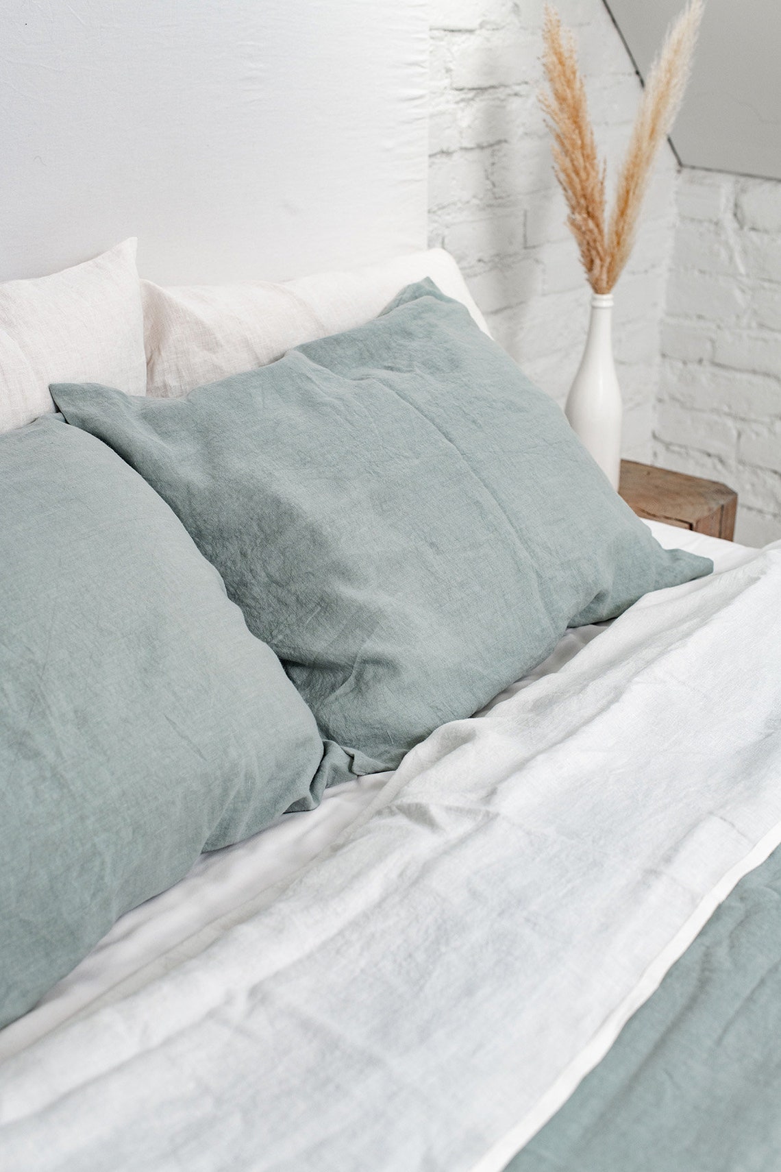 Sage Green Linen Bedding Set Light Green Comforter Sage Green | Etsy