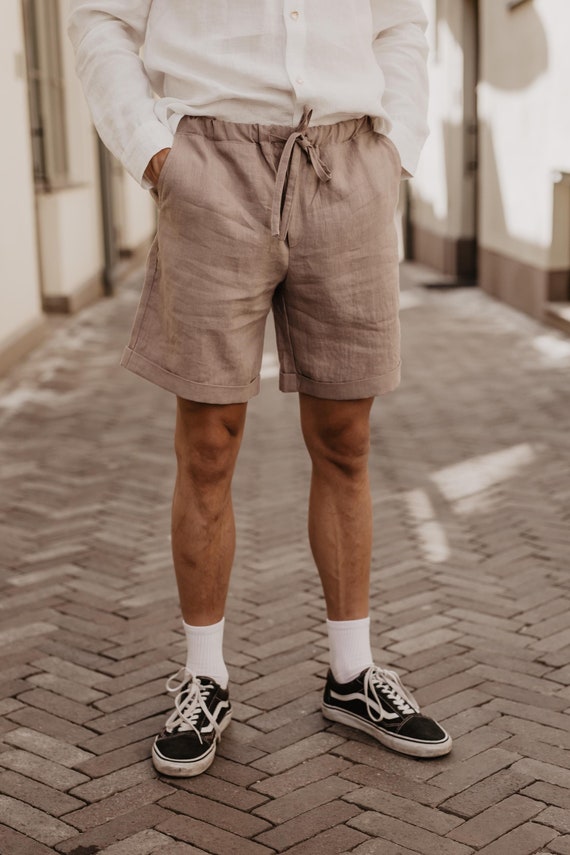 Classic Linen Shorts for Men ARES. Men's Linen Summer Shorts in Rosy Brown  -  Canada