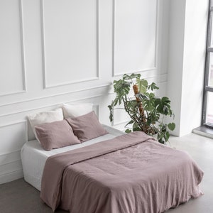 Set biancheria da letto in lino beige. Set copripiumino Queen. Copripiumino in lino in marrone rosato immagine 5