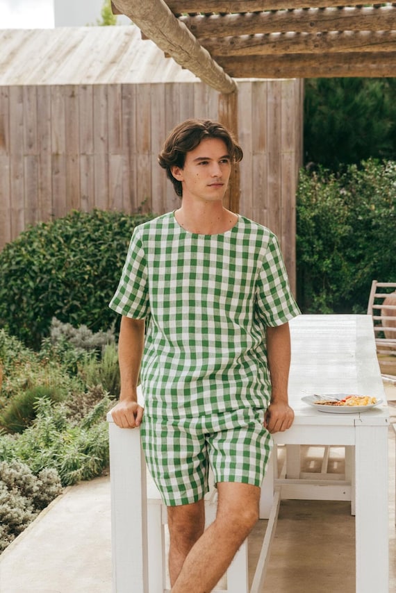willie’s PJ AX SP Linen Pajama Set for Men, Summer Two-piece With Shorts and Short