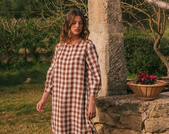 AMALIA linen midi dress. Linen dress with pockets