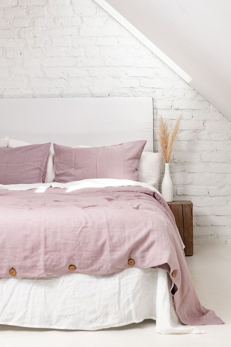 Linen bedding set in Dusty Rose. Boho linen duvet cover set. Linen bedding in Pink image 4