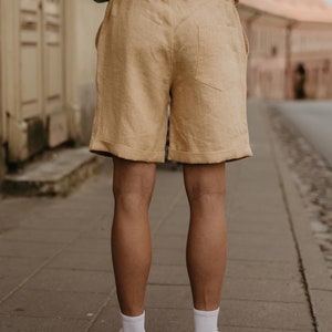 Classic linen shorts for men ARES. Men's linen summer shorts in mustard image 5