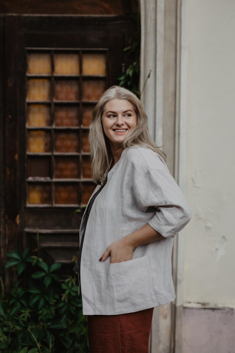 Oversized linen jacket KYIV in Cream. Linen cardigan jacket image 2