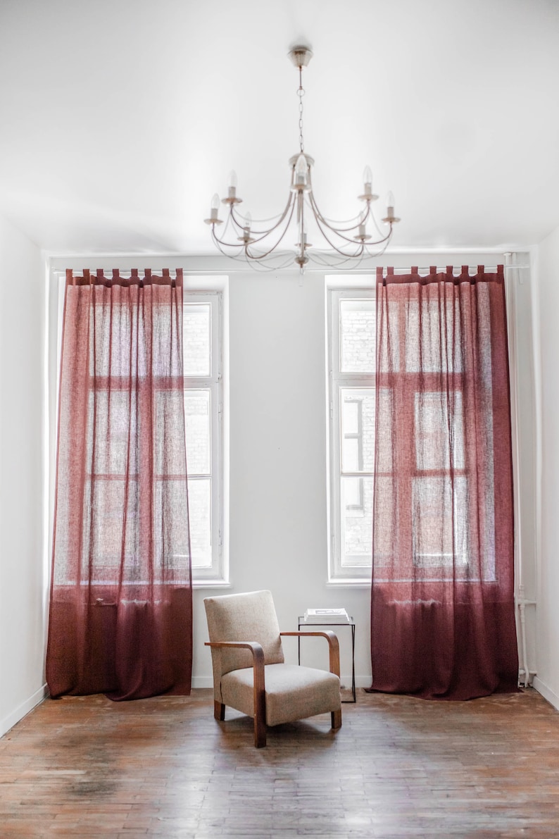 Linen living room curtains. Linen Tab Top Curtain. Linen curtains for bedroom. image 2