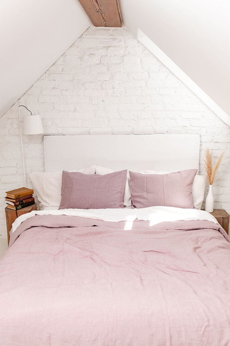 Linen bedding set in Dusty Rose. Boho linen duvet cover set. Linen bedding in Pink image 6