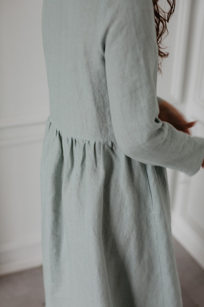 LAPLAND mid-length linen dress. Linen dress for women. Linen midi dress image 7