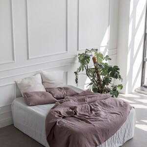 Beige linen bedding set. Queen duvet cover set. Linen duvet cover in Rosy Brown image 7