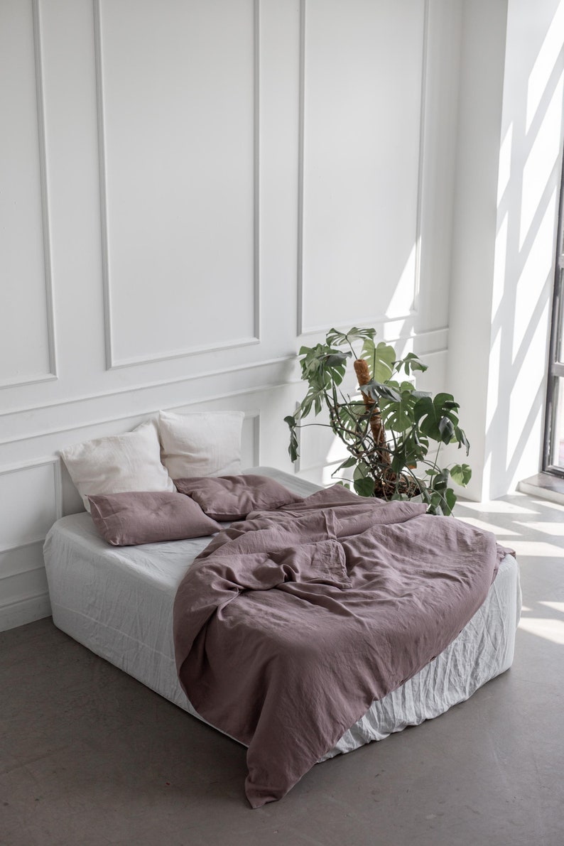 Set biancheria da letto in lino beige. Set copripiumino Queen. Copripiumino in lino in marrone rosato immagine 7