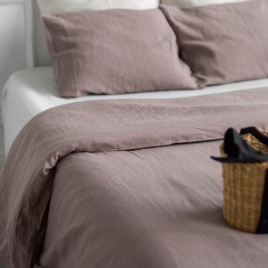 Set biancheria da letto in lino beige. Set copripiumino Queen. Copripiumino in lino in marrone rosato immagine 3