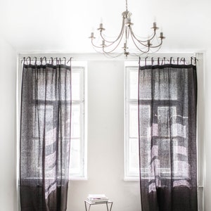 Linen Tie Top Curtain Charcoal Bohemian Curtains image 2
