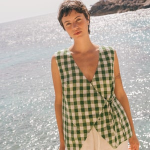 Blanca Sage Stripe Linen Top