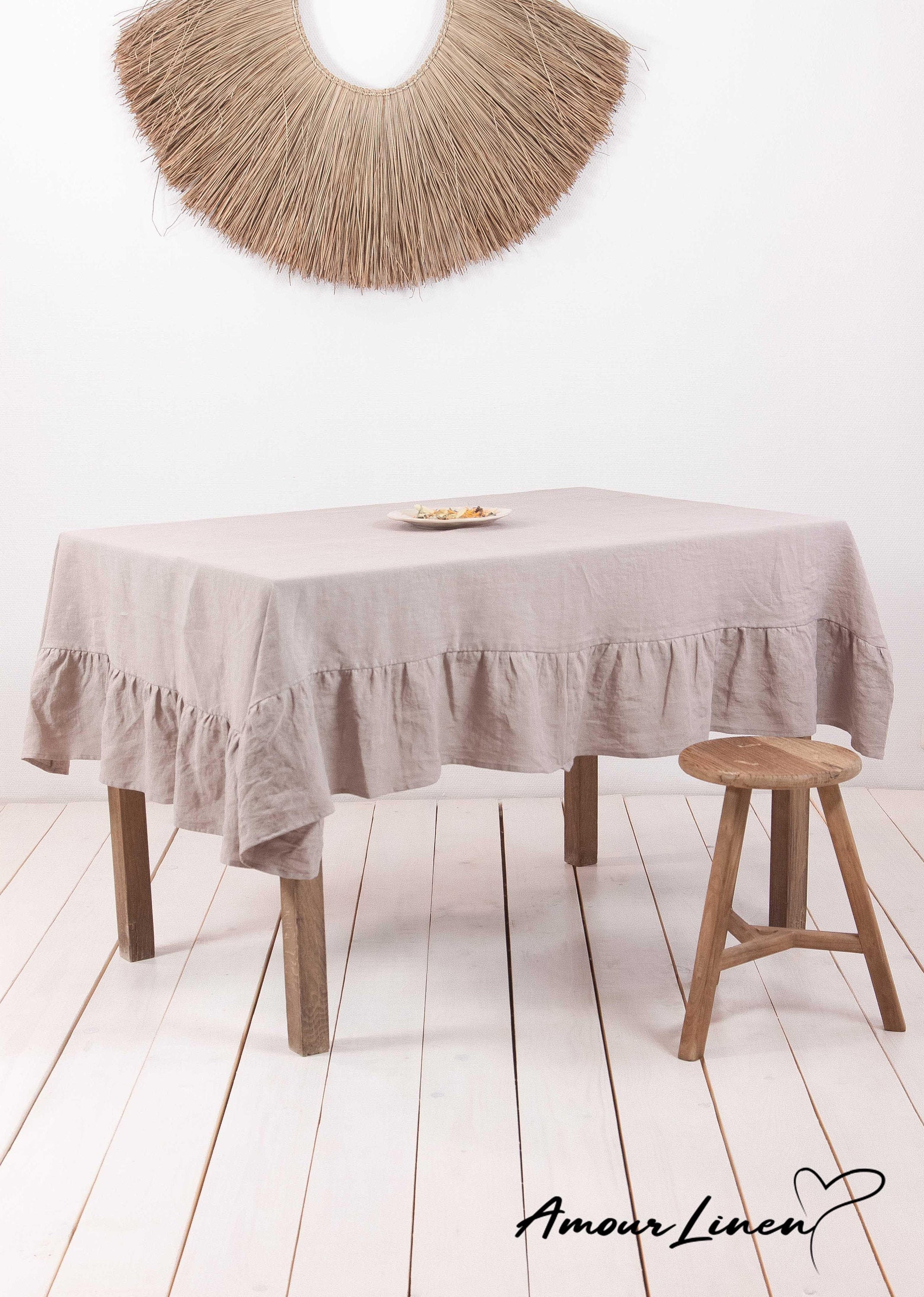 Ruffled Linen Tablecloth in Beige Square Rectangle Table Cover Etsy
