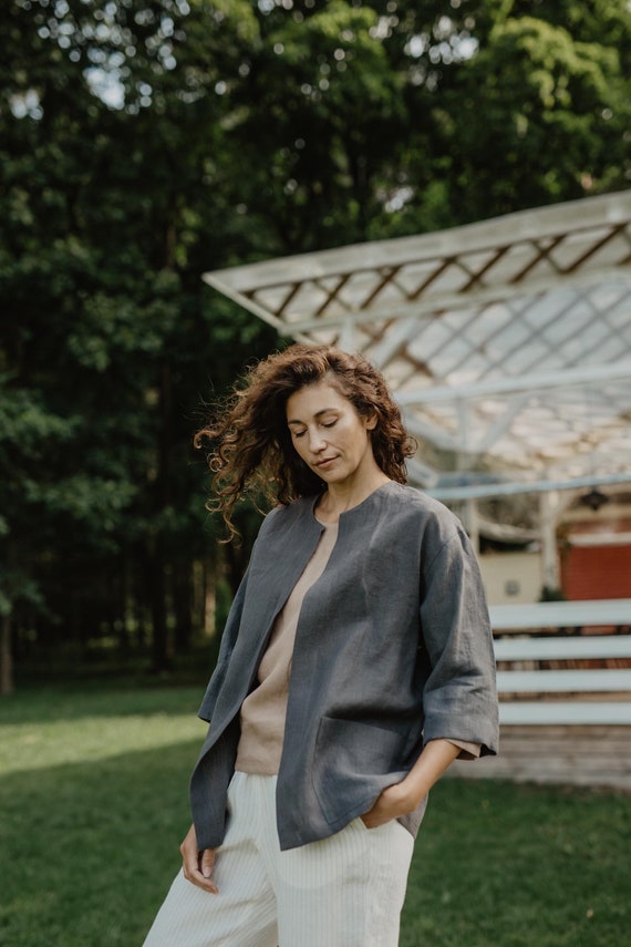 Veste oversize en lin KYIV en blanc. Veste en lin femme. Etsy France